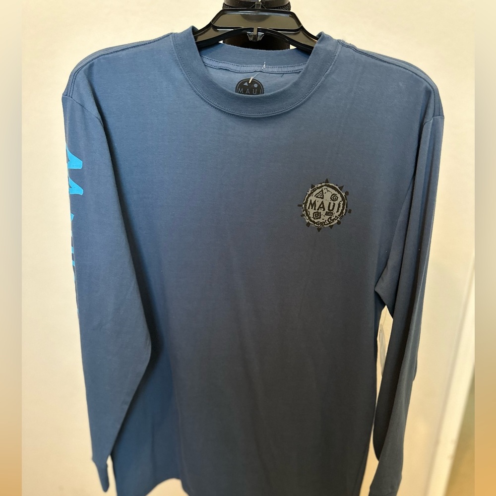 Maui & Sons Long Sleeve Shirt Mens M Aqua Blue Retro Cookie Logo Surf &Skate NWT